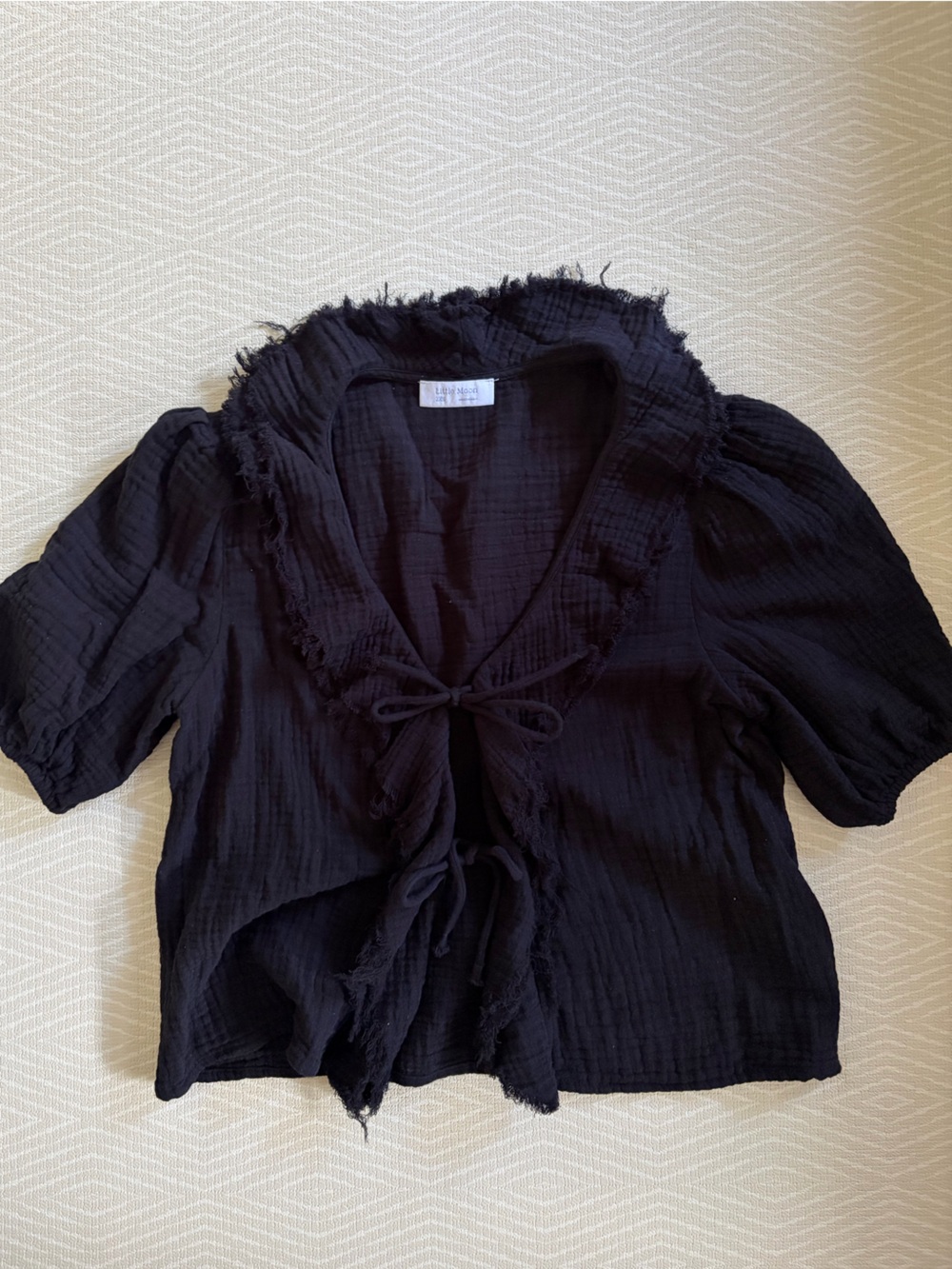 Little Moon Black Ruffle-Trim Tie-Front Blouse